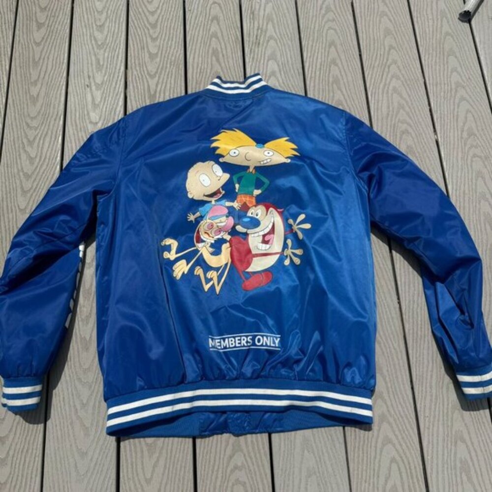 Members Only nickelodeon jacket size large Full Zip Blue Satin